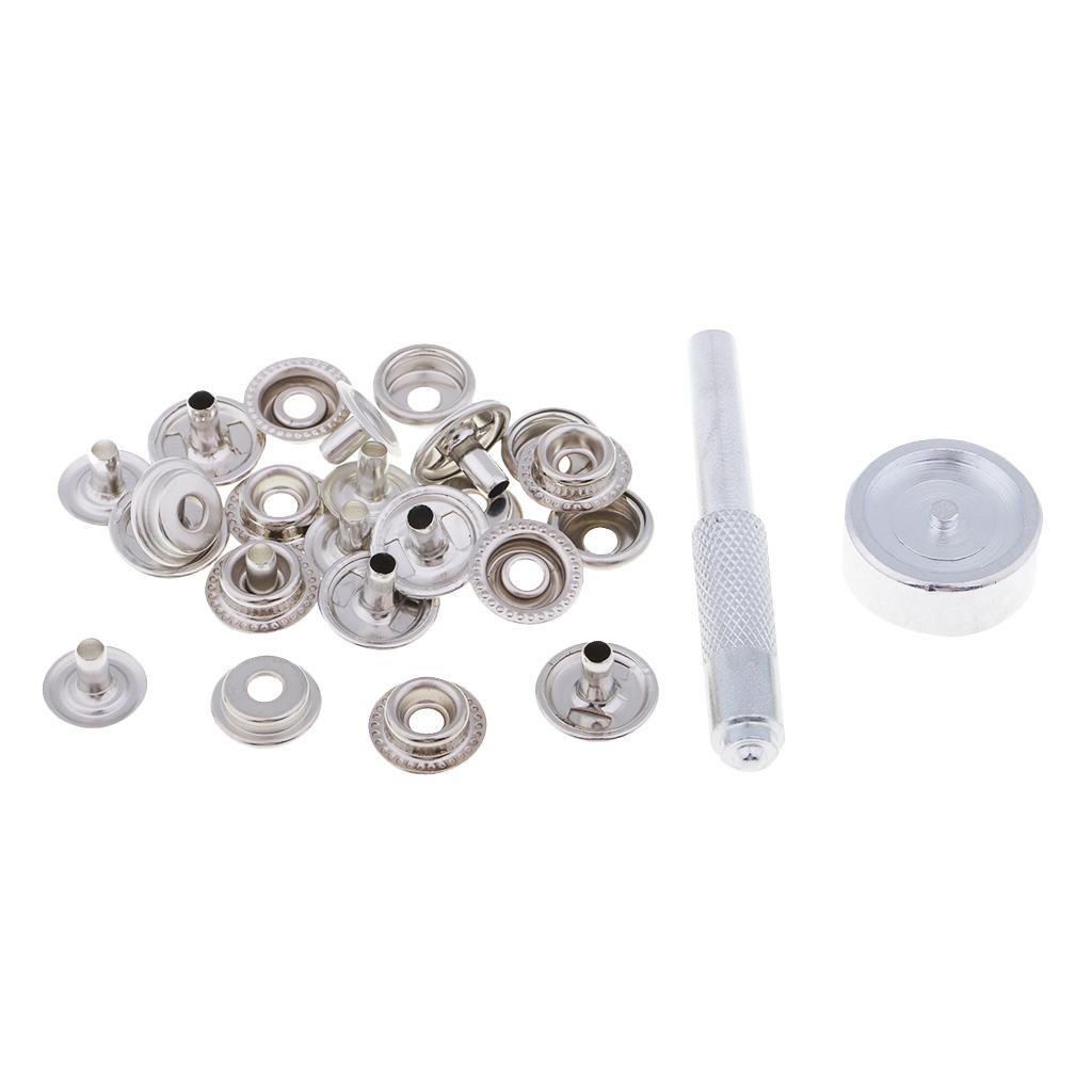 6Pcs Metal Snap Buttons Sewing Fasteners 15mm with Punch Die Tool