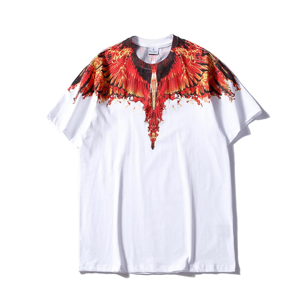 Marcelo Classic Phantom Wings Short Sleeve T-Shirt with Colorful Feathers and Lightning Design
