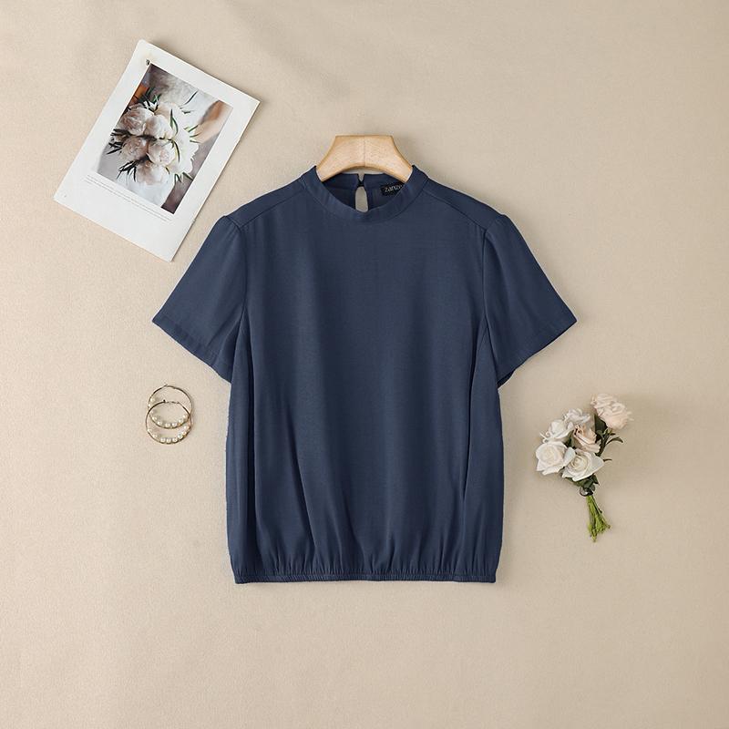 ZANZEA Women Casual Round Neck Solid Color Short Sleeve Blouse