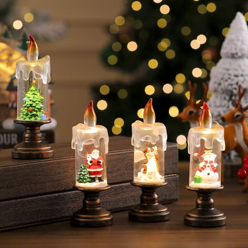 New Christmas Decorative Candle Light with Snowfall Effect - Creative Snowflake Night Light Practical Christmas Gift