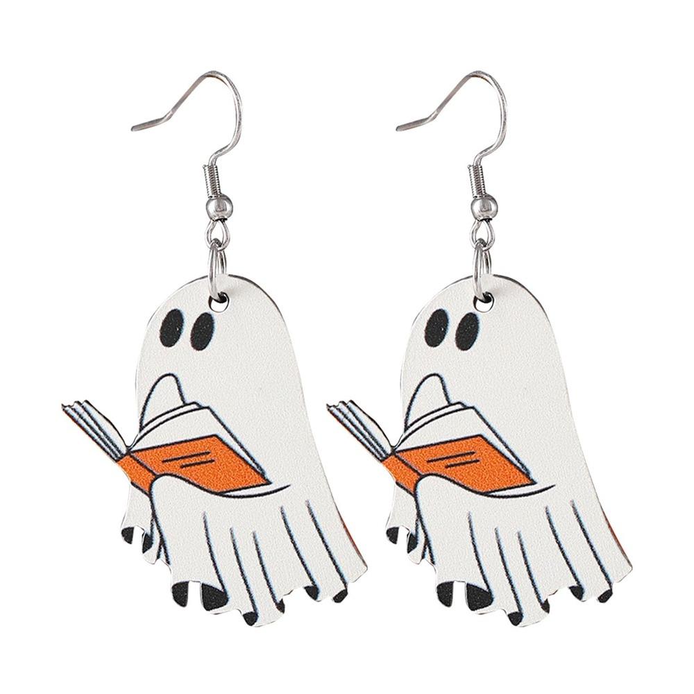 Gothic Book Ghost Earrings Woo-den Fun Eardrops Halloween Earrings  for Women
