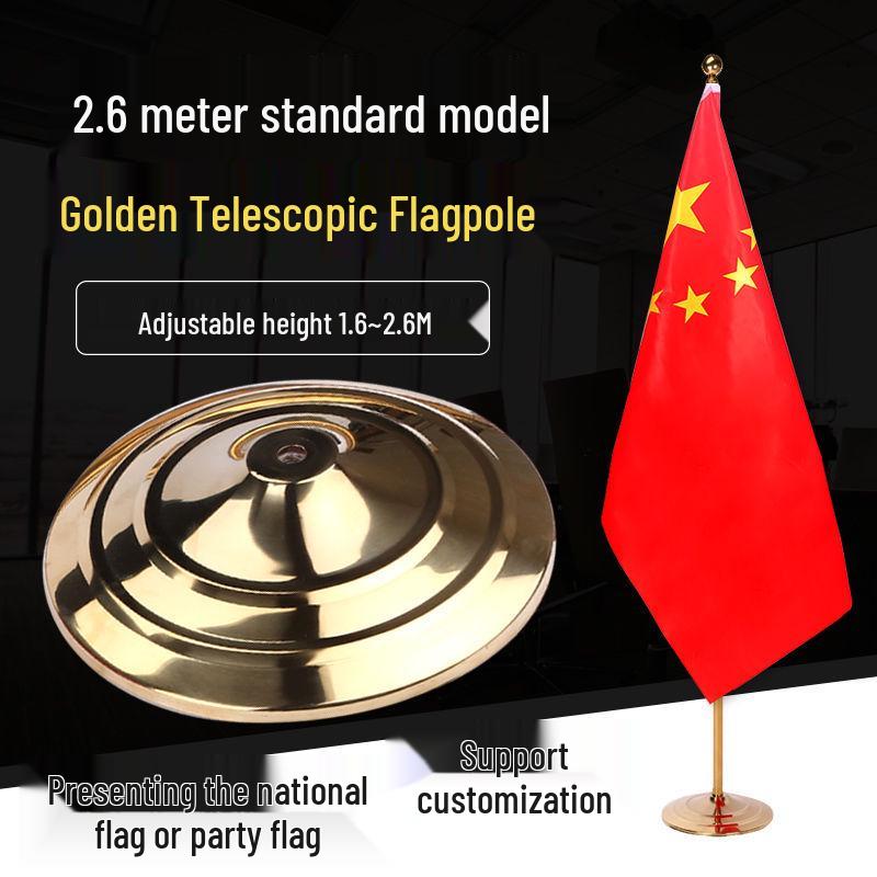 Indoor Floor-Standing Flagpole with Five-Star Red National Flag for Office or Conference Room
