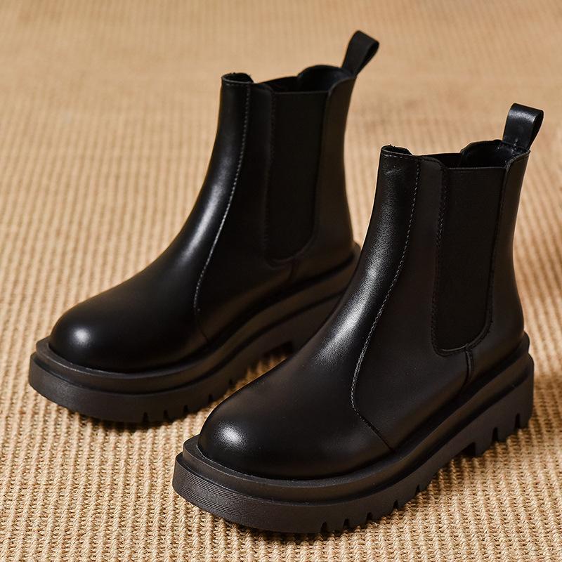 

SyfIyno New Classic Short Boots for Women in Spring and Autumn Thin Single Boots Breathable Chelsea Midsole Short Boots 35 чорний