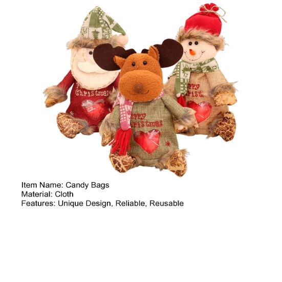 3Pcs Christmas Gift Bags Snowman Santa Elk Patterns Decorative Candy Bags
