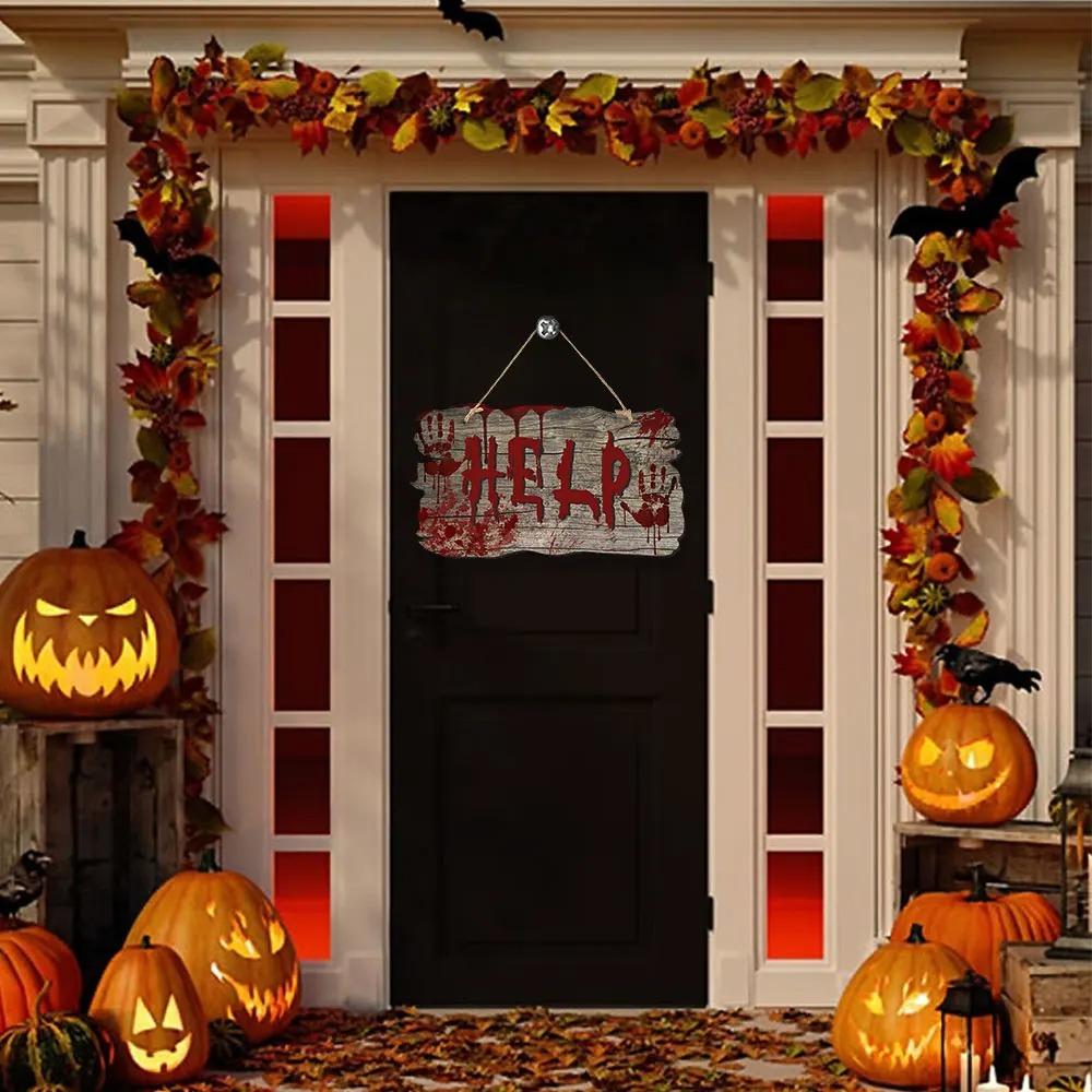Paper Wooden Door Hanging Decoration Scary Blood Handprint Banner  Ghost Festival