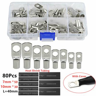 140pcs SC Peep Mouth Nose Tinned Copper Wire Cold Presser Lugs Ring Crimp Terminals Connector Bolt Hole Tinned