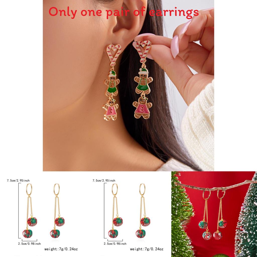Christmas Ball Fringe Earrings With Heart Gingerbread Accents For Holiday Fashion