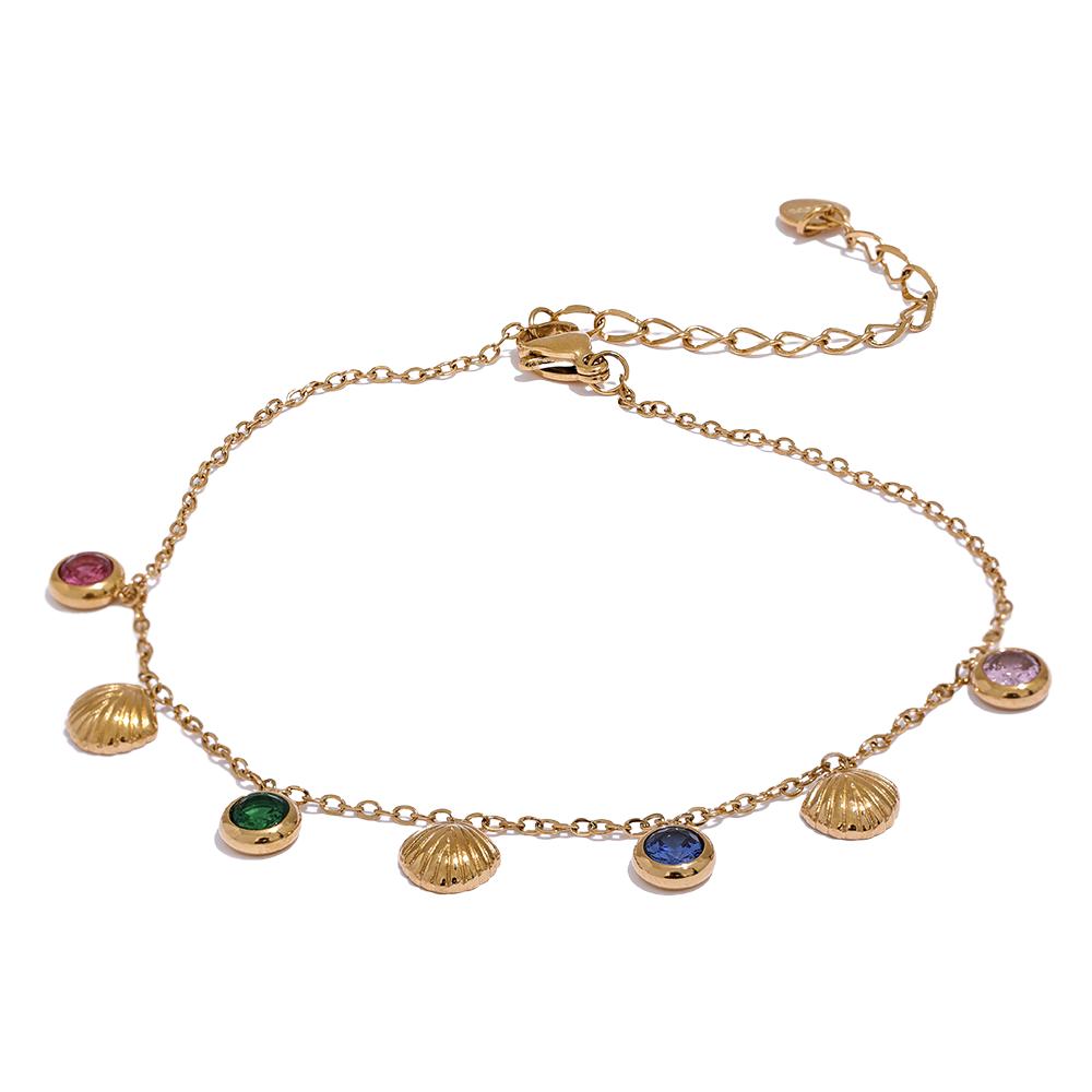 

Yhpup Colorful Shiny Cubic Zirconia Shell Stainless Steel Summer Anklet Fashion Trendy Foot Chain Jewelry for Women Bijoux Femme