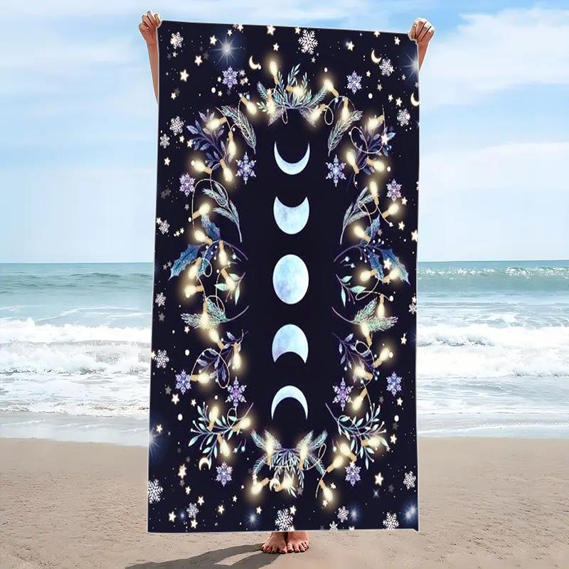 Celestial Moon Print Beach Towel, Large Soft Quick Dry Towel for Beach Camping Swimming