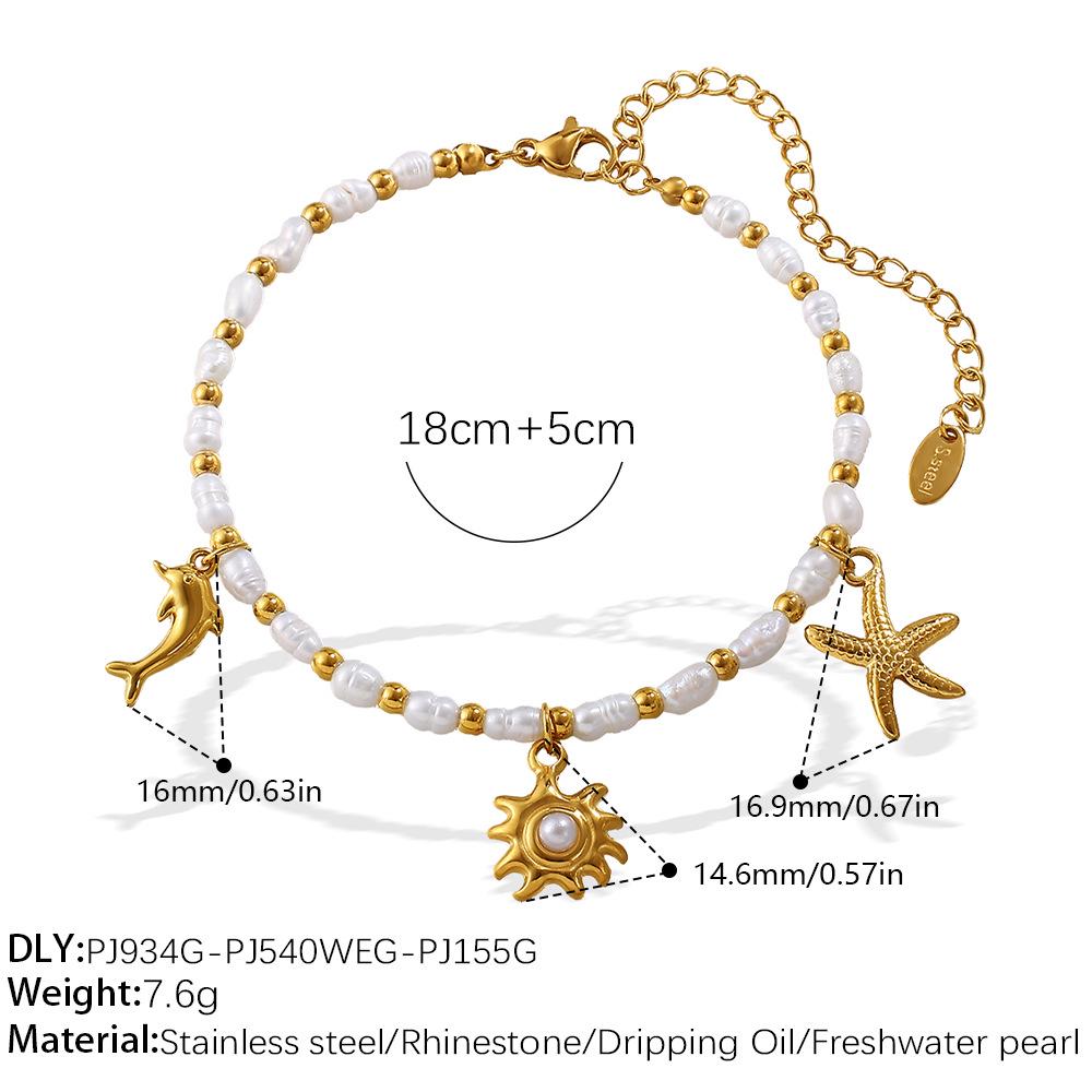 Light Luxury Starfish & Turtle Freshwater Pearl Bracelet In European & American Ocean Style