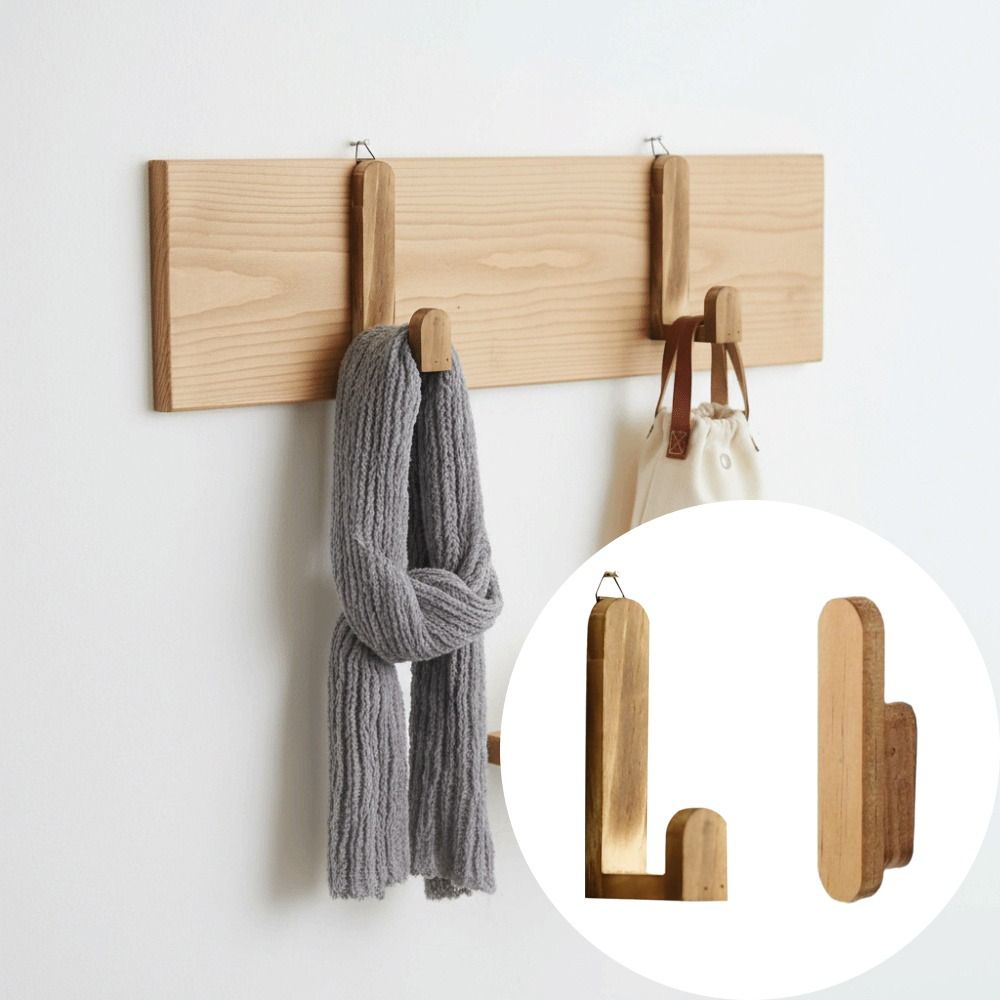 Solid Wood Wall Door Back Shelf Rustic Wooden Creative Design Wall Hook Simple Style Bohemian Style Coat Rack Bathroom Organizer