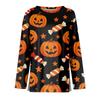 Women Long Sleeve Crew Neck Top Halloween Print Split Hem Casual Loose Fit Pullover Shirt for Fall Seasonal Wear