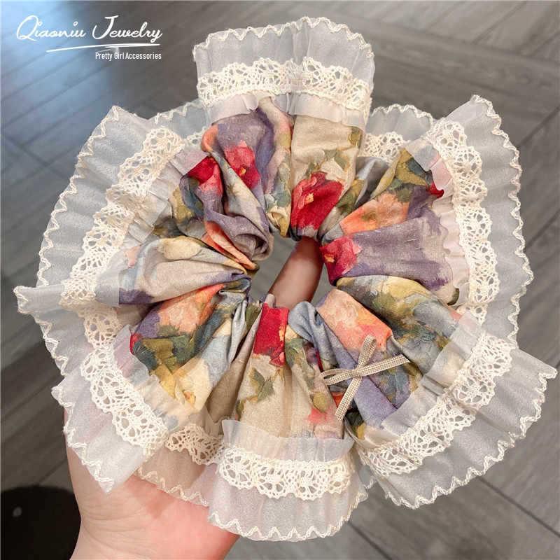 French Floral Lace Girly Hair Tie - Sweet Korean Bun Accessory