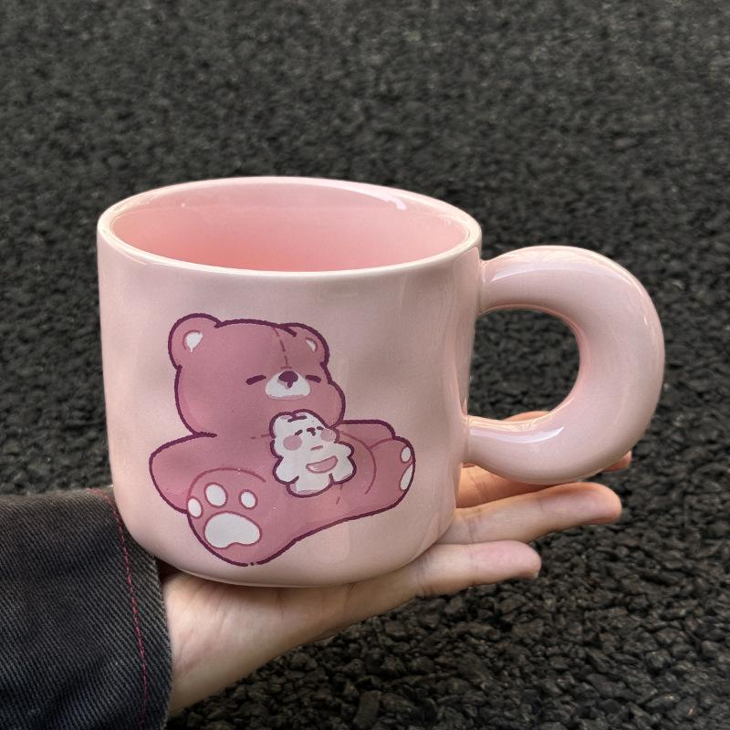 

Cute bear mug, large-capacity ceramic cup with lid, practical, birthday gift for girlfriends, girl souvenir 401-500ml