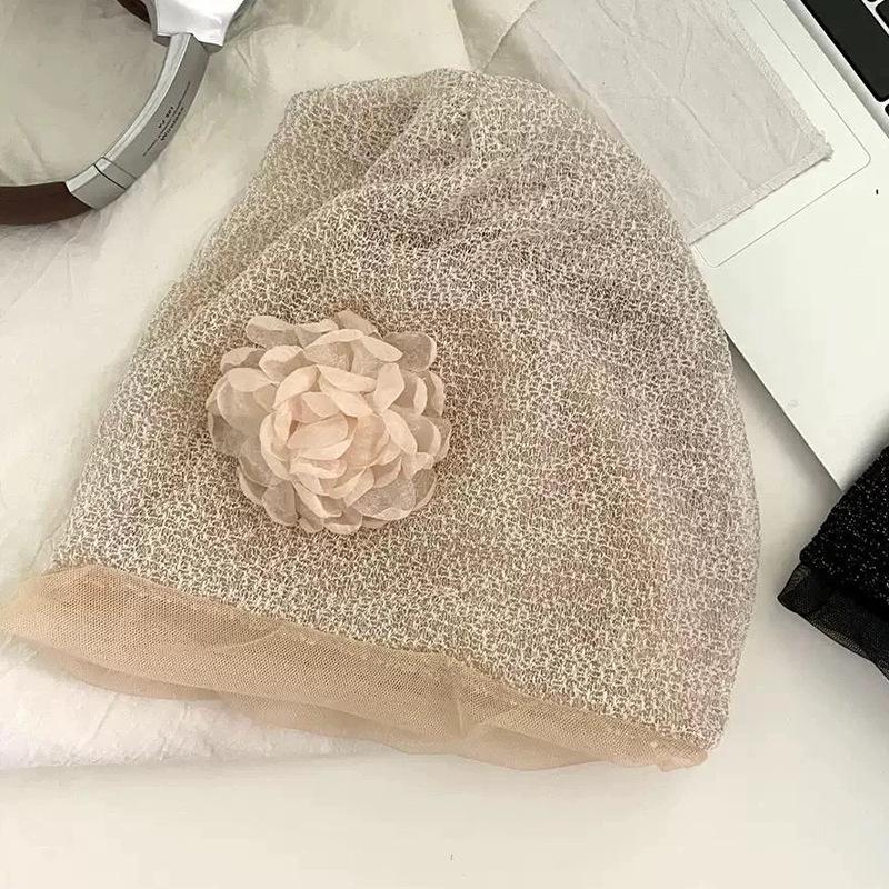 New Rose Flower Knitted Hat Side Flower Drawer Hat Mesh Pile Hat Showing Face Small Bag Head Hat