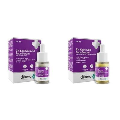 The Derma Co 2% Salicylic Acid Serum with Witch Hazel & Willow Bark for Active Acne - 10ml & The Derma Co 2% Kojic Acid Face Serum - 10 Ml