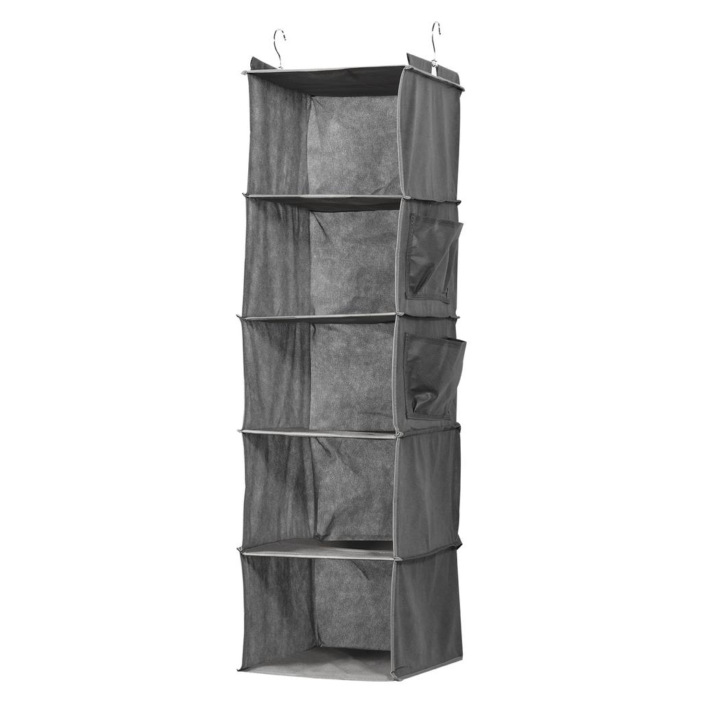 5/6 Storey Shelf Hanging Storage Shelf with Side Pockets and Hooks Foldable Hanging Closet Organizer for Clothes and Plush Doll