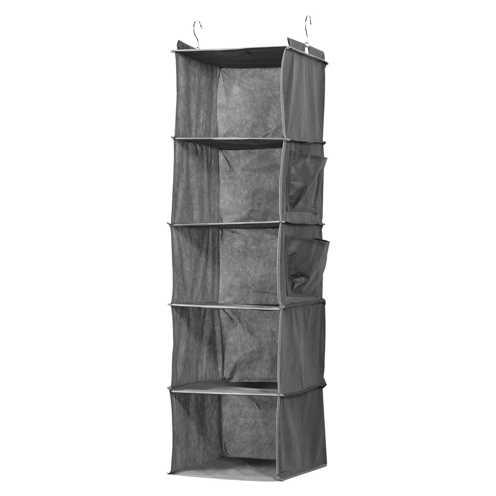 

5/6-ярусная полка, подвесная полка для хранения с боковыми карманами и крючками, складной подвесной органайзер для шкафа для одежды и мягких игрушек