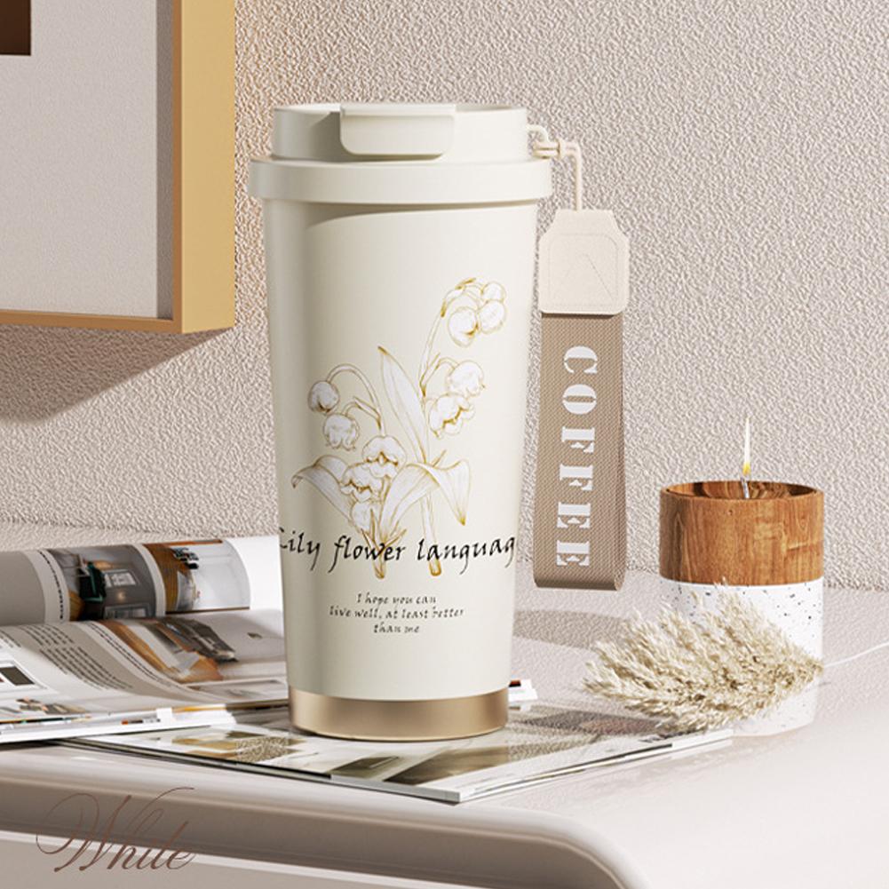 530ml Lily Of The Valley Mug Stainless Steel Kawaii Flower Thermal Tumbler Coffee Tumbler Cup Gift Water Birthday K2X2