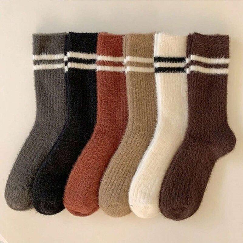 

5 Pairs Solid Cozy Hairy Mink Velvet Socks Women Autumn Winter Hosiery Thicken Warm Sleep Floor Home Fluffy Kawaii Striped Sock One Size