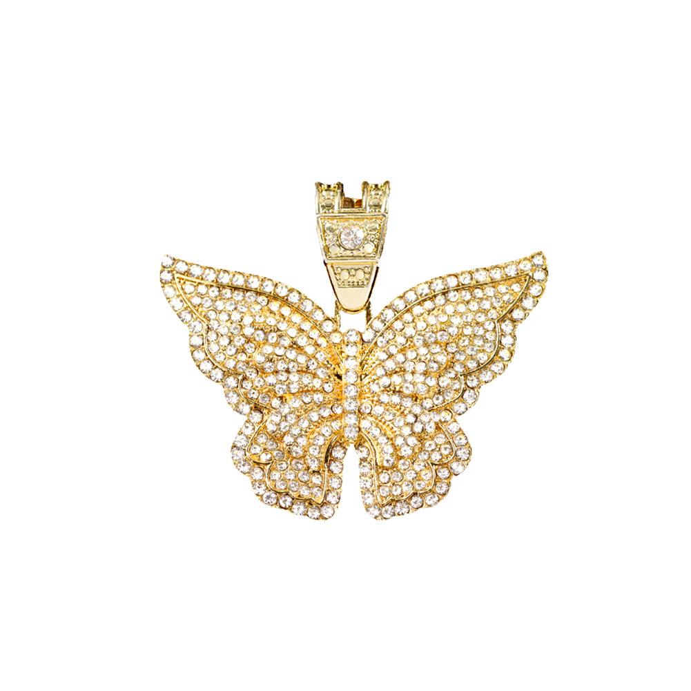 Cuban Chain Necklace European and American Cross-border Jewelry Punk Exaggerated Diamond-encrusted Big Butterfly Necklace
