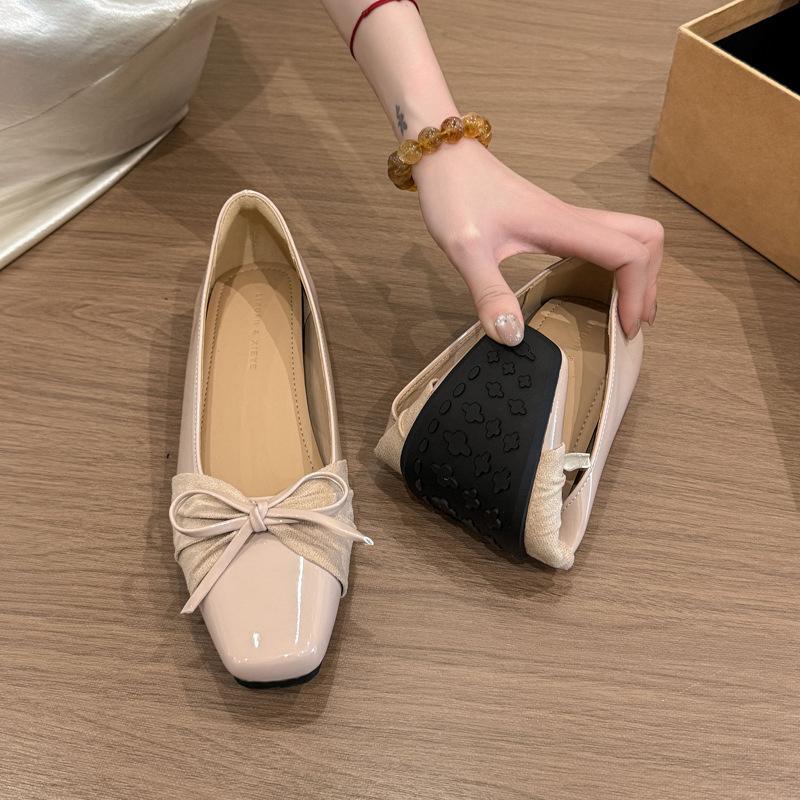 Inner height increase gentle square head bow single shoes new fashion temperament bridesmaid shoes light mouth small leather shoes