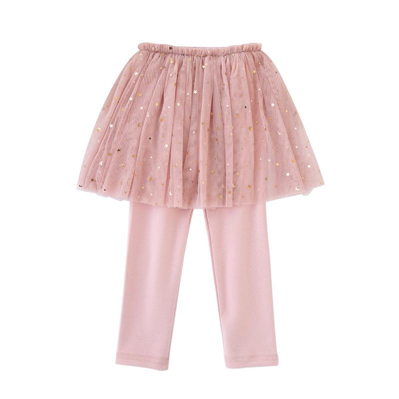 Pantaloni a Culotte in Pizzo da Principessa per Primavera e Autunno: Gonna in Tulle con Stelle di Paillettes Stile Coreano Leggings per Bambine