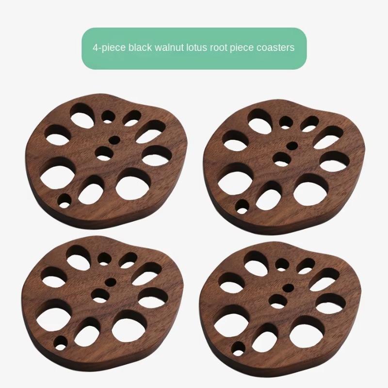 Wooden Lotus Root Water Coaster Household Coaster Wooden Coaster Dining Table Anti-scalding Heat Insulation Pad Solid Wood Lotus