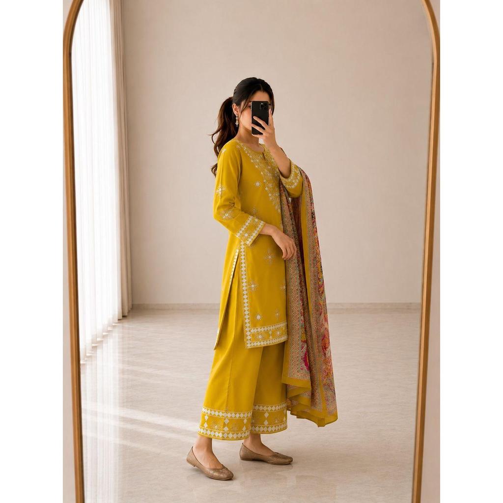 We are Launching Exclusively Festive & Party Wear Heavy Cotton With Embroidery Gotapati With Top-Bottom And Dupatta Set
