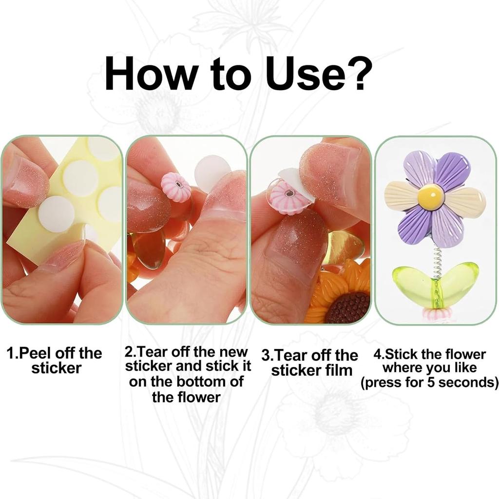 7pcs Cute Car Rearview Mirror Accessories, Funny Bunny Car Ornament, Shaking Spring Sunflower Dashboard Decorations, Interior Decor Christmas