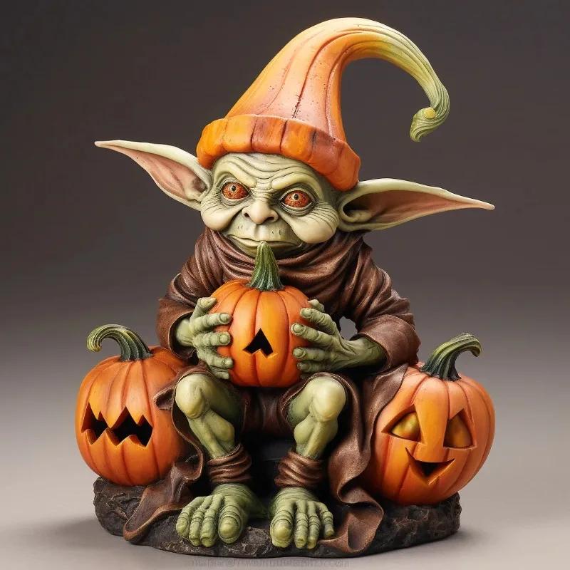 1 Pcs Halloween Pumpkin Garden Decoration Ornament Cute Ghost Landscape Resin Cartoon Crafts Outdoor Statues Sculptures
