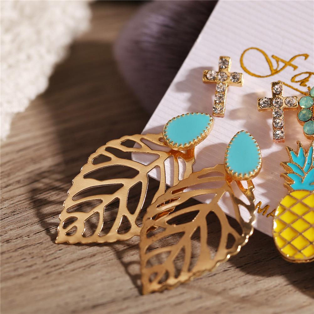 6Pairs/Set Alloy Jewelry Bohemian Vintage Style Ear Stud Pineapple Earring Set Flower Leaves
