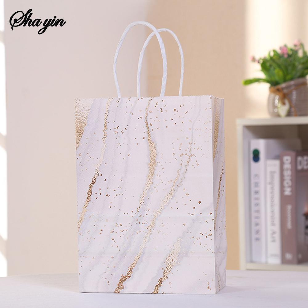 Marble Design Kraft Paper Gift Bag with Handle Birthday Party Packaging Bags Wedding Gifts for Guest Eid Supply Organizer