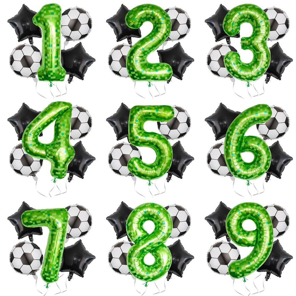 5pcs 40inch Pixel Number Balloons Set/Soccer Theme Birthday Balloons with Helium Valve/Aluminum Film Material/Ideal for Birthday