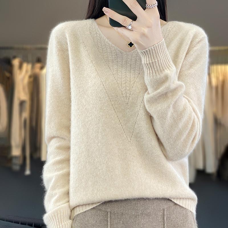 Dámský kašmírový svetr Qinghe kašmír 30% kašmír 70% vlna Dámský podzimní a zimní kašmírový svetr měkký a teplý
