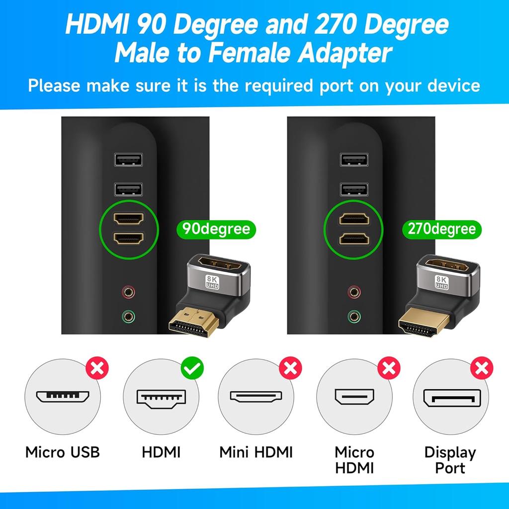 HDMI female 90 degree 270 degree signal converter high definition 8K adapter 2pcs