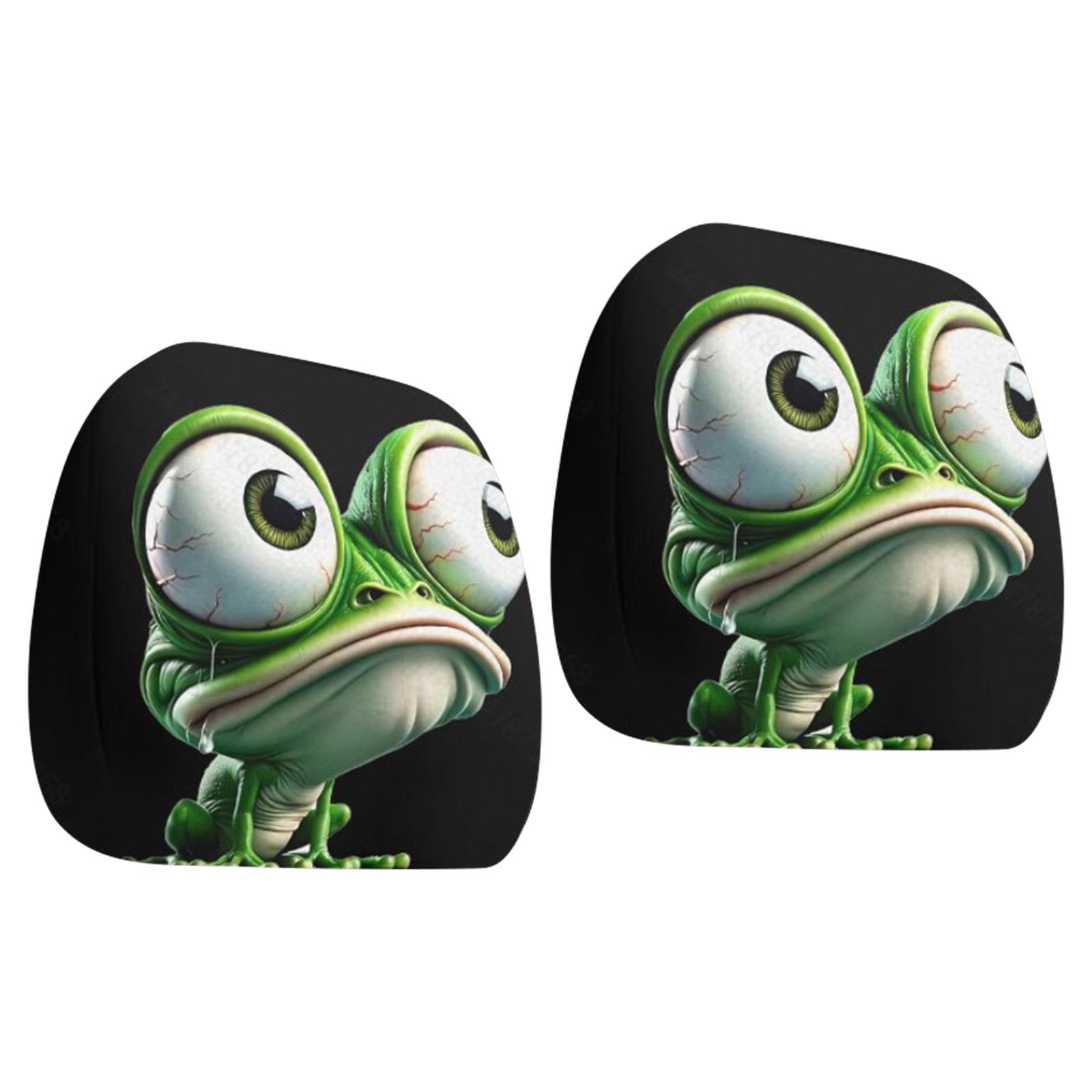 

Car Seat Headrest Covers Set of 2 Cartoon Frogs Print Funny Cartoon Design Universal Fit Vehicle Interior Accessories 1