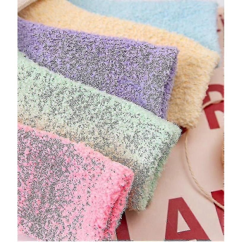 5 Pairs Women Warm Super Soft Plush Slipper Sock Winter Fluffy Microfiber Crew Socks Casual Home Sleeping Fuzzy Cozy Sock