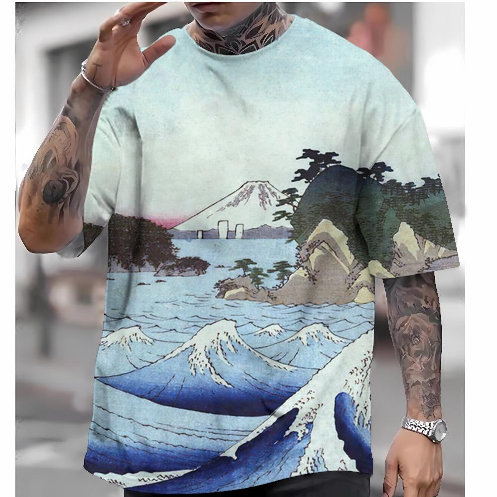 Men's T-shirt short-sleeved tops Japanese style Ukiyo-e clothing