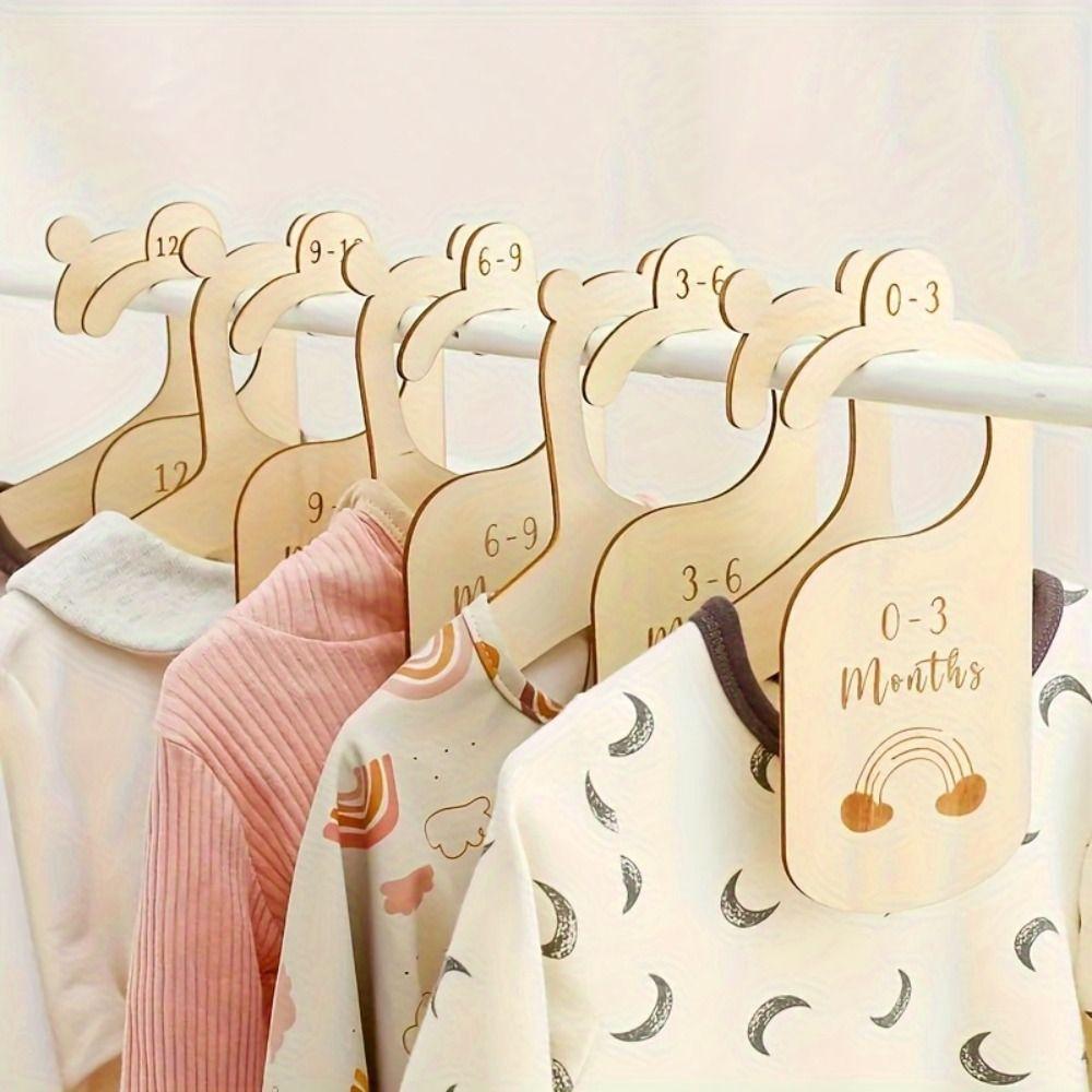 7/8Pcs Label Assortment Infant Wardrobe Divider Wood Nursery Clothes Organizers Home
