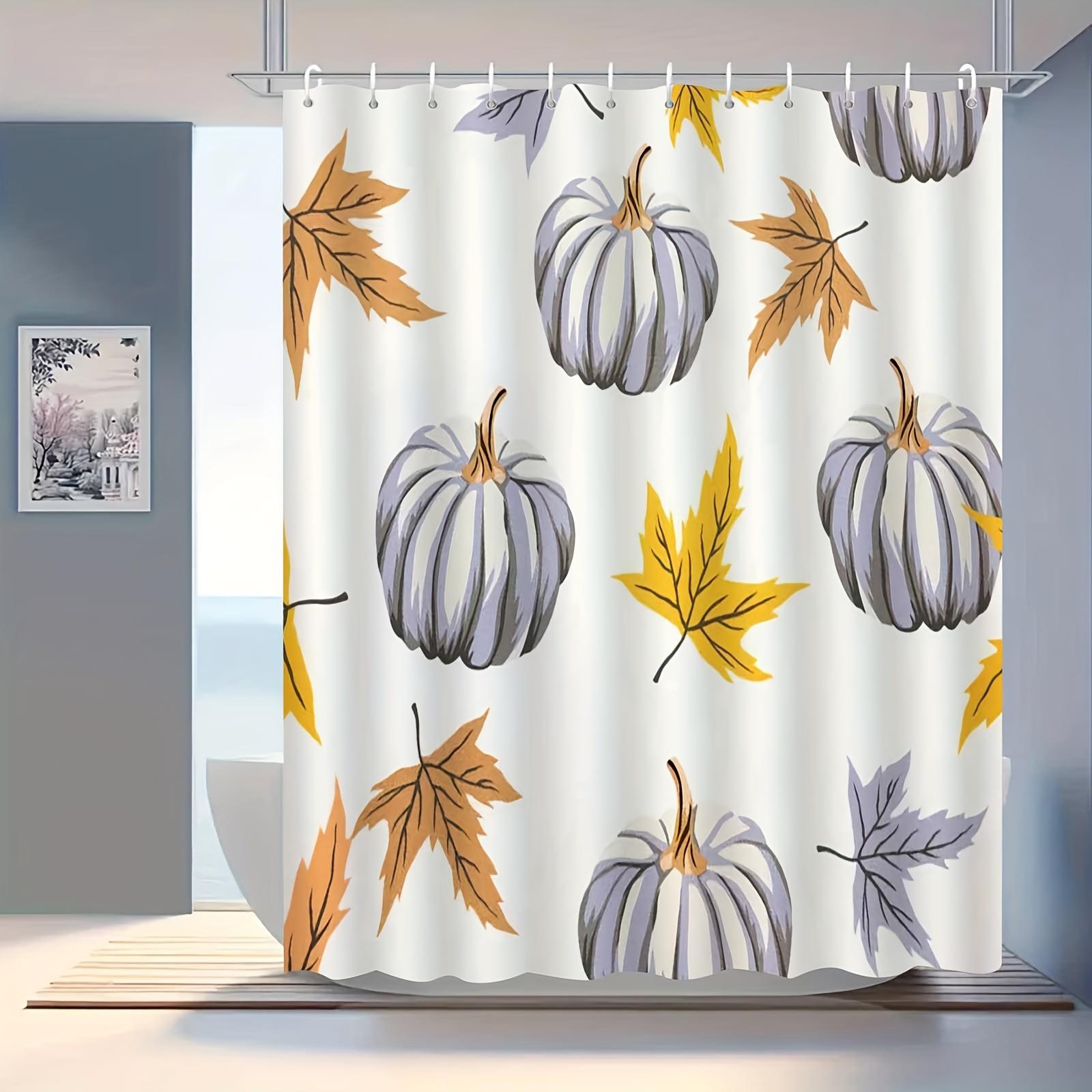 

Elegant Watercolor Maple Leaf & Pumpkin Shower Curtain - High-End, Anti-Fog, Multi-Functional Bathroom Decor With Hooks Included W60H190(CM)-1 Pcs