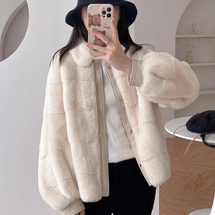 

Осенне-зимняя шуба из искусственного меха, женская, датская норка, утолщенное пальто из хлопка, с отворотом, рукав-фонарик, термотоп, выглядит тонким S