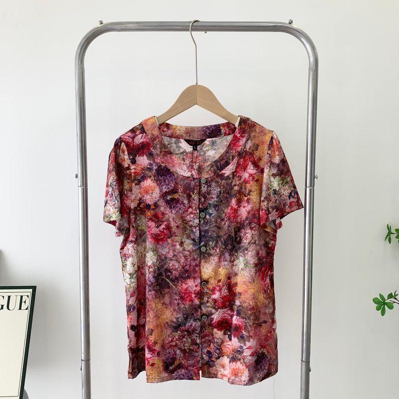 

Welfare Mulberry Silk Shirt Middle-Aged and Elderly Shirt Heavy Weight Real Silk Spandex Silk Satin Women s Top Mom Wear Summer T-Shirt Red L