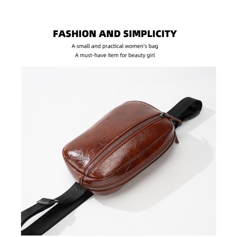 New Adjustable Belt Chest Bag - Glossy Leather Square Waist Pack Retro Phone Pouch for Hands-Free Stylish Carry