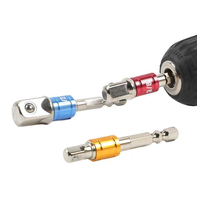 3pcs Impact Socket Adapter Set with Color Coding 1/4", 3/8", 1/2" Hex Shank Alloy Construction Square Drill Extension Set
