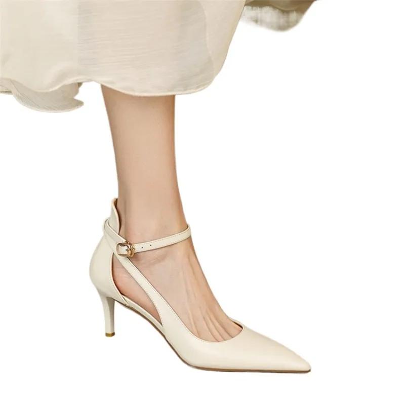 Fashion Heels Women 2025 Spring Solid Colors Pointed Medium Heels Elegant Casual Fashion Shoes Party Sandals Pumps Zapatos
