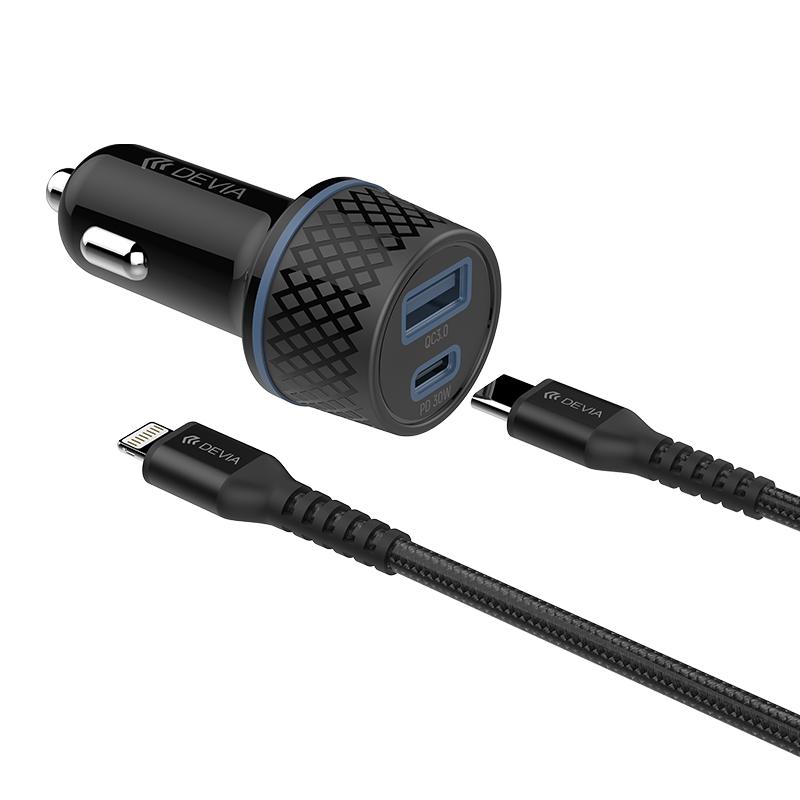 

DEVIA EL144 Extreme Speed Series Car Charger Set PD 30W+QC Fast Charging LED Cigarette Lighter