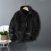 Autumn Winter Women Men Solid Color Plush Coat Stand Collar Long Sleeve Zipper Placket Double-sided Thickened Faux Fur Jacket Coat Streetwear
