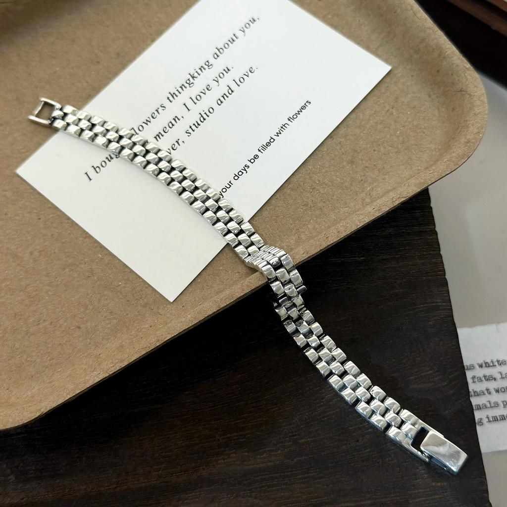 S925 Sterling Silver Heavy Industrial Bracelet: Simple, Niche, Luxurious, Retro & Versatile for Men and Women.
