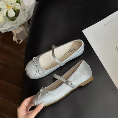 Zarte französische Mary Jane Schuhe Damen bequem innenliegende Höhenerhöhung Schleife Wort mit vielseitigen lässigen Ballerina Stil Einzelschuhen
